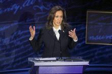 Democratic presidential candidate and U.S. Vice President Kamala Harris speaks during the first presidential debate with Republican presidential nominee and former U.S. President Donald Trump at the National Constitution Center in Philadelphia Sept. 10. (OSV News/Reuters/Brian Snyder)